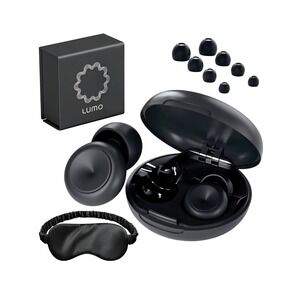 Lumo Sleep Earplugs Noise Reducing Earplugs with Case and Sleep Mask Set Black‎